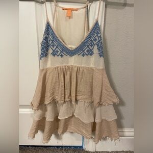 Embroidered‎ Ruffle Tank with mixed fabrics